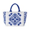 Two's Company Blue Tile Block Printed Thermal Lunch Tote Bag