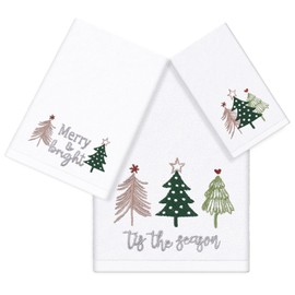 JarThenaAMCS Christmas Boho Bathroom Towels Set of 3 Xmas Pine Tree Embroidered Cotton Towels Winter Hand Towels for Kitchen Dish Drying Cleaning