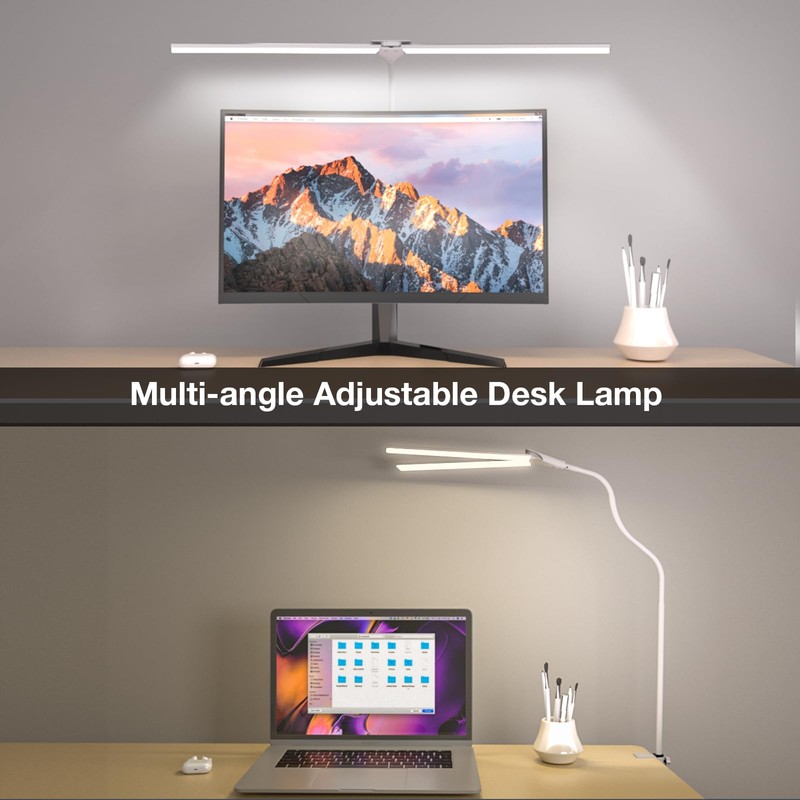 Hensam LED Desk Lamp with Clamp, Double Head Desk Light