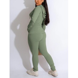 Nimsruc Two Piece Outfits for Women Casual Bodycon Sweatsuits Long Sleeve Jogging Suits Set Matching Clothing Tracksuit Pea Green XXL