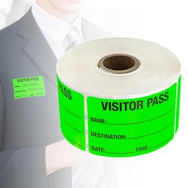 Visitor Labels Pass - Safety Identification Badge Stickers, Fluorescent Guest ID Tags for School Church Store Business Factory Clinic, 3"L x 2"W, 500 Per Roll