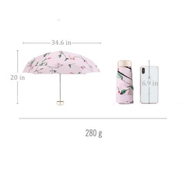 AFULILI Small Compact Travel Umbrella UV Protection Mini Umbrella Perfect for Travel Lightweight Portable Parasol Outdoor Sun & Rain Umbrellas (Pink flower)