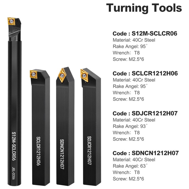 Lathe Turning Tool Kit, 7pcs 1/2'' Indexable Metal Lathe Tool