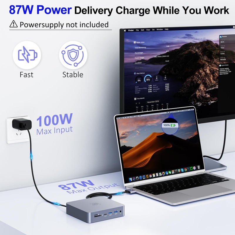 18-in-2 MacBook Docking Station Dual 4K Monitor for M1-M5 Pro/Max,