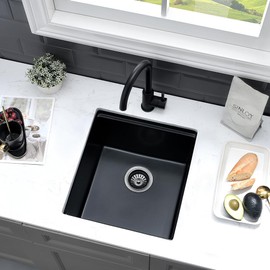 15 Inch Black Bar Sink Undermount-VASOYO 15x17 Undermount Bar Sink Black Bar Prep Sink Black Quartz Composite Kitchen Sink Single Bowl Rv kitchen Sink Outdoor Sink with Cutting Board