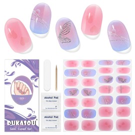 Semi Cured Stickers, 28 pcs Gel Nail Strips, Nail Gel Stickers Work with Any UV Lights, Long-Lasting Nail Wraps, Stick on Nails for women Easy to Apply & Remove