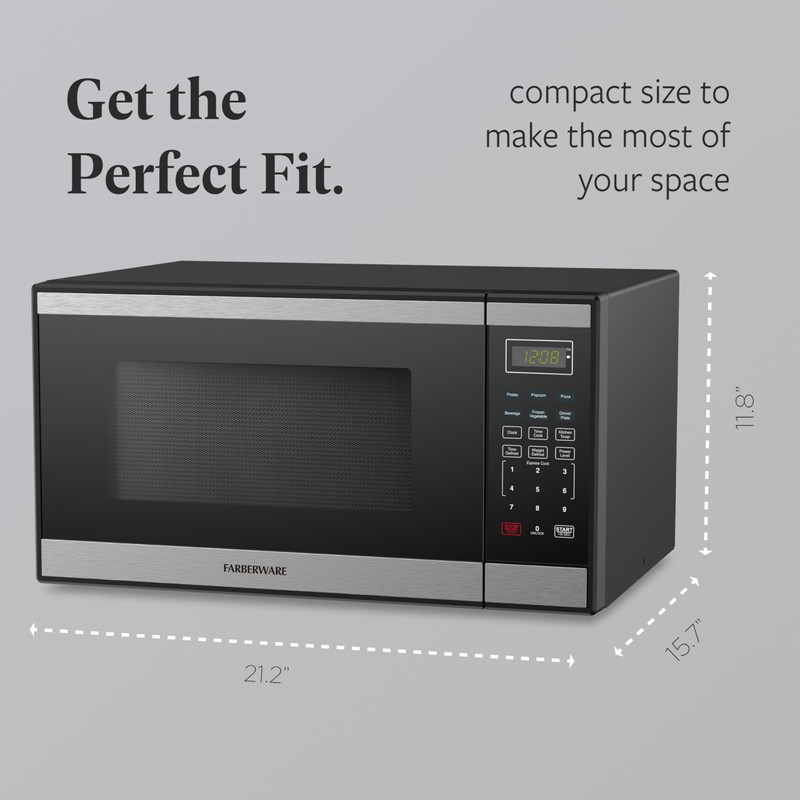 Farberware 1.1 Cu. Ft. Countertop Microwave Oven – 1000W Power,