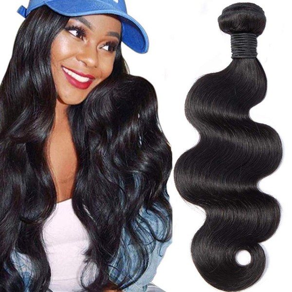 AUTTO Hair Unprocessed Brazilian Virgin Hair Body Wave Hair One Bundle 12inch Virgin Human Hair Weave Weft Extension Natural Black Color (100+/-5g)/pc Can be Dyed and Bleached