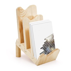 Suwimut Brochure Holder, 3-Tier Pine Wood Brochure Display Stand Trifold Literature Holder, Postcard Display and Countertop Wooden Display Stand for Flyer Pamphlet Magazine Booklets Menu