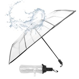 Yuemsh Automatic Folding Transparent Umbrella, Auto Open Close Transparent Folding Umbrella Tri-fold 8 Ribs Rainproof and Windproof Travel Umbrella