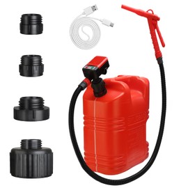 PUMPTOR Fuel Transfer Pump Battery Operated & USB Chargeable Gas Pump For Gas Can Pump With Hand Nozzle, 51 Inch Long Hose, 4 Adapters