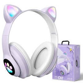 Audifonos Inalambricos para Nios, Auriculares Bluetooth con Luz LED y Micrfono, Auriculares Plegables con Forma de Garra de Gato, Audfonos para Nia,  