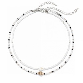 Lameybrt Cowrie shell Surfer Necklaces Beach Handmade Choker Hawaiian Summer Conch Necklace for Women (Shell 1)