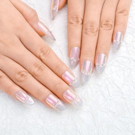 Sethaxy Handmade Nail Tip, Very Long Oval Tip, Aurora, Press-On Nail, Pearl, False Nail, Magnet, 3D Nails, Long, Cat Eye, Fake Nail, Stylish, For Small Nails, Self Nails, Beautiful, Korean Nail Art,