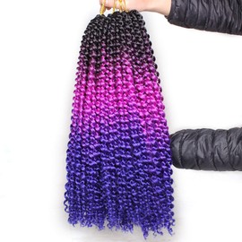 Leeven 6 Packs Water Wave Crochet Passion Twist Hair For Butterfly Locs 18 Inch 3 Tones Ombre Purple to Blue Curly Passion Twists Crochet Hair 49# Synthetic Bomb Twist Braiding Hair Extensions