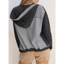 SHEWIN Womens Waffle Knit Shacket Lightweight Button Down Shirts Hooded Jacket Quilted Textured Long Sleeve Tops Fall Clothes for Women 2025 Black Small