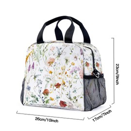 Watercolor Flower Insulated Lunch Bag Reusable Lunch Box Leakproof with Adjustable Shoulder Strap for Work Office Picnic Beach