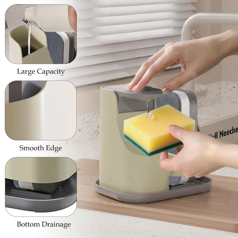 Soap Dispenser with Sponge Holder for Kitchen Sink – Press
