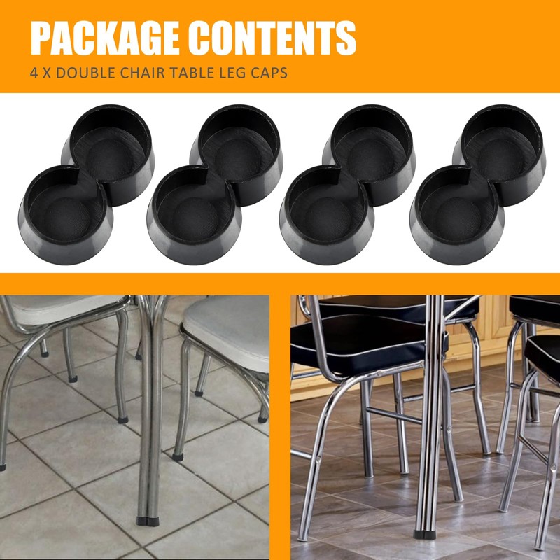 4Pcs Double 1" Chair Table Leg Caps 50s 60s Diner