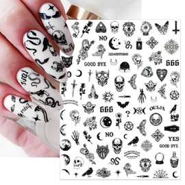 IDDFEVE Snake Nail Art Stickers - Halloween Gothic Black Skull Self-Adhesive 3D Nail Decals for DIY Punk Horror Manicure (6 Sheets)
