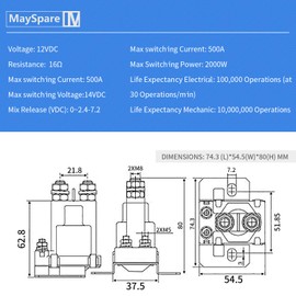 MaySpare 80-Amp 12V Continuous Duty Solenoid Battery Isolator and Starter Relay - White 4 Pin SPST