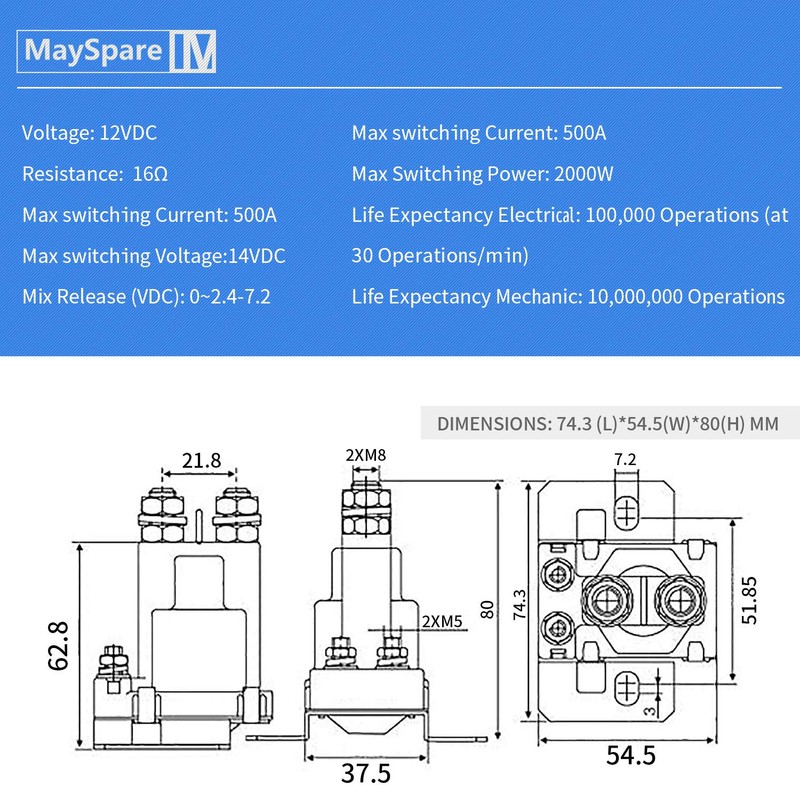 MaySpare 80-Amp 12V Continuous Duty Solenoid Battery Isolator and Starter