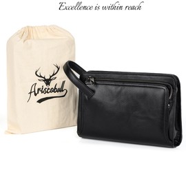 Ariscobull - Leather Clutch for Men - Wrist Bag - Men's wallets - Wrist Bag - 10.3x6.8INCH - Includes dustproof gift bag (Black)