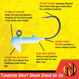 Northland Tackle Tungsten Short Shank Stand Up Jig, 2 Packs, Silver, 1/4 Oz Size for Walleye & Bass