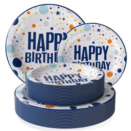Exquisite Blue Birthday Paper Plates Disposable Heavy Duty 200 Pcs Plates Set 100-7" & 100-9" Disposable Plates For Party Heavy Duty Paper Plate 350 GSM Blue Birthday Party Supplies Plate Set