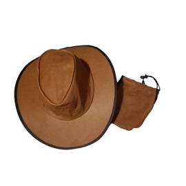 Closed Foldable Leather Hat for Men & Women – Lightweight Outdoor Sun Hat Cowboy Style UV Protection & Packable Design (US, Alpha, One Size, Honey)