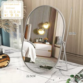 Numjeg Vanity Makeup Mirror for Desk with Metal Stand Tabletop Mount Makeup Oval Mirrors 90°Adjustable Rotation Portable Cosmetic Mirror for Travel Bedroom,Office, Dresser,Countertop