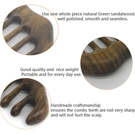 Sitronugras Natural Wood Wide Tooth Hair Comb Head Scalp Massage No Static Green Sandalwood Hair Pick Wooden Comb for Men and Women Father's day Gift with free storage pouch