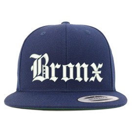 Trendy Apparel Shop Old English Font Bronx City Embroidered Flat Bill Cap - Navy