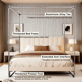 Canopy Bed Frame Queen Size, Thicken Stainless Steel Canopy Bed Frame, Bed Post Poles with Metal Connectors for Mosquito Curtains, Bedroom Decor