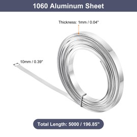 uxcell Aluminum Metal Roll, 5000mm x 10mm x 1mm Thickness 1060 Aluminum Flashing Roll Sheet Strip for Industrial, Silver Tone
