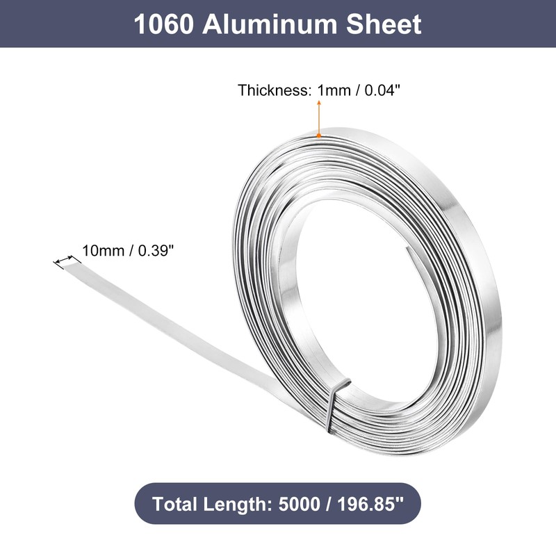 uxcell Aluminum Metal Roll, 5000mm x 10mm x 1mm Thickness
