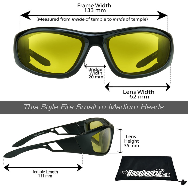 Bikershades Motorcycle Safety Night Riding Glasses Yellow Removable Foam Men