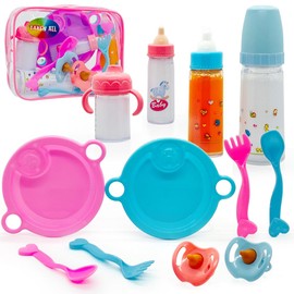 Baby Doll Accessories Magic Bottle Set Magic Disappearing Milk Juice Bottles Sippy Cups with Pacifiers Bowl Spoons, Doll Bottle Toys Feeding Pretend Playset for Kids Girls Ages 3+ (Big Set(12pcs))
