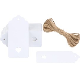 G2PLUS White Gift Tags with Heart, 50PCS Blank Paper Tags with String, Gift Tags for Valentine's Day4.5x9.5CM Large Gift Labels for Wedding Favors, Craft Paper Tags for Presents, 300g/m²