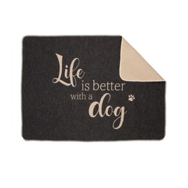 David Fussenegger Life is Better Dog Pet Blanket, Small, Anthracite, 90 x 70 cm