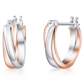 SK.Whiee Women's Earrings, Popular Earrings, Hypoallergenic, Two-tone Color, Hoop Earrings, Ring, 18K Gold Earrings, 925 Silver, Simple, Unisex, Earrings, Gift, Birthday, White Day, Silver