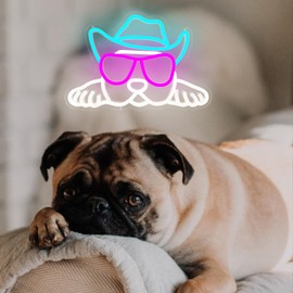 YvuYamg Cowboy French Bulldog Neon Sign Dimmable Frenchie Wearing Glasses Neon Light for Wall Decor Cowboy Frenchie Neon Sign LED Fench Bulldog Accessories Decor for Bedroom French Bulldog Gifts for Birthday Christmas