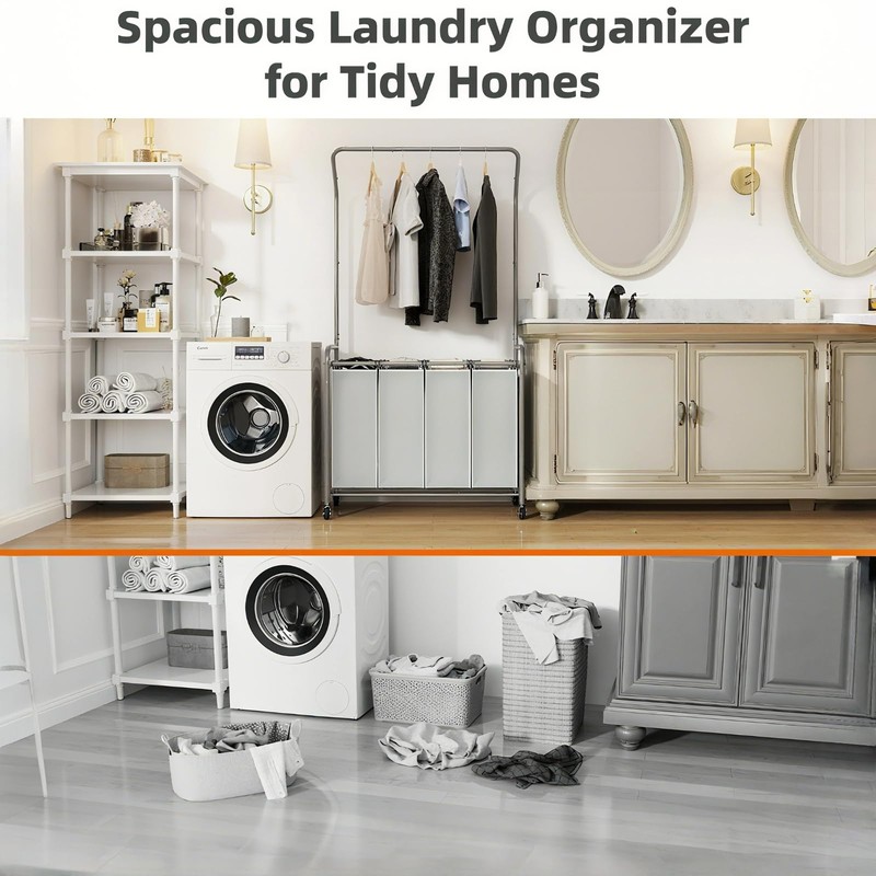 ROMOON Rolling Laundry Basket Organizer with Hanging Clothes Rack: 4