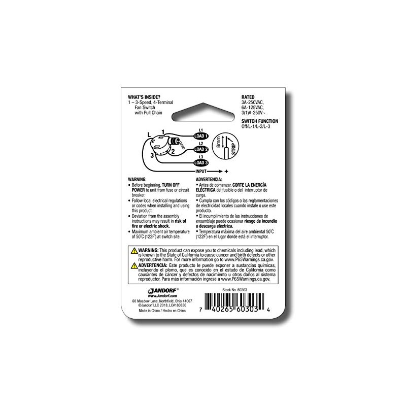 Fan/Light Switch, 3-Speed, 4-Wire: Durable Plastic for Reliable Control