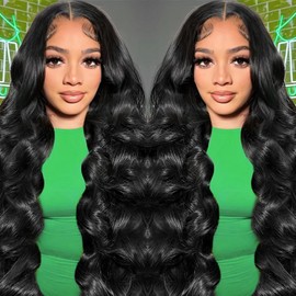 Brasilianische Perücke, gelockt, menschliches Haar, 13 x 4, Spitzenfront, menschliches Haar, Body Wave, 180 % Dichte, Perücke mit Spitze vorne, lange Locken, Perücke für Damen, brasilianisch, Schwarz,
