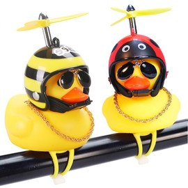 Rubber Car Ornaments Car Dashboard Decorations Squeeze Bicycle Horns with Propeller Helmet (yellow duck duck E)