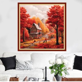 Funxvoot Stamped Cross Stitch Kits Beginners Full Range of Embroidery Kits for Adults 11CT Embroidery Patterns Needlepoint kits Printed Cross Stitch Kits - (Deep Autumn Scenery 18x18 inchs)
