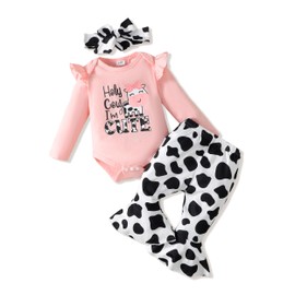 Renotemy Newborn Girl Clothes Outfits Gifts Long Sleeve Tops + Cow Print Pants Sets Spring Fall Winter Baby Girl Clothes 3-6 Months Pink