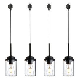 MELUCEE 4 Pack H-Type Track Lighting Pendants Black Ceiling Track Hanging Light Fixtures with Clear Glass Shades, Compatible with H Type Track Lighting Rail, E26 Socket
