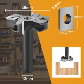 SpeTool Face Cutter 12 mm Shank 45 mm Diameter Surface Milling Cutter for Router with Reversible Plates Spoilboard 2 + 2 Flutes CNC Reversible Plate Cutter for Wood Flattening Cutter Surface Bit
